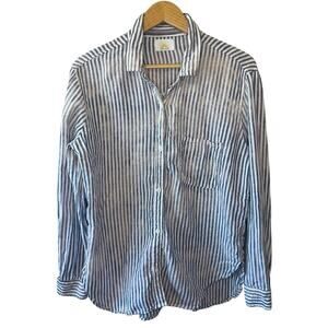 Sunny Days Railroad Stripe Bleach Stained Boho Long Sleeve Button Up Top Large